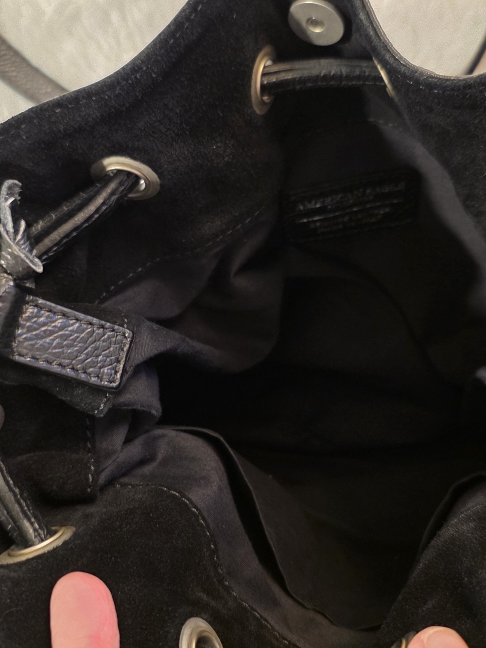 Like New, American Eagle Outfitters Black Leather Suede Bucket Bag Italy - Picture 8 of 15